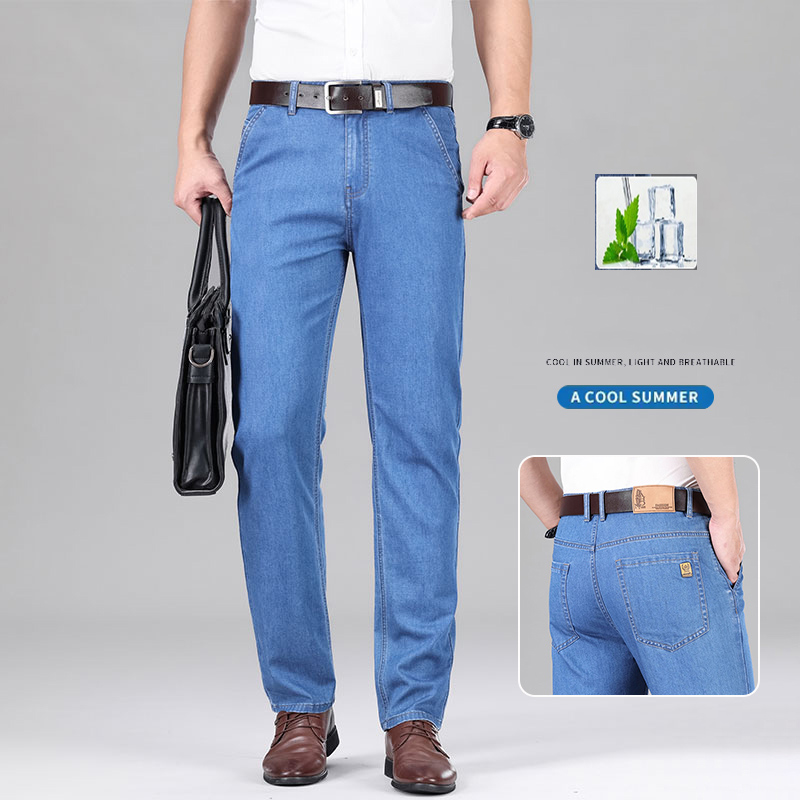 Levis Jeans 501 - ใหม่ Lyocell ผ้ากางเกงยีนส์ผู้ชายฤดูร้อนบางธุรกิจขาตรงกางเกงหลวมผู้ชายกางเกงขายาวลําลองขนาดใหญ่